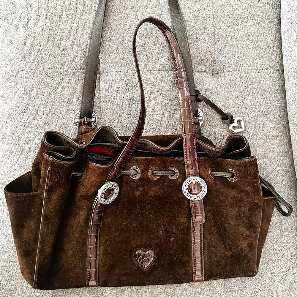 Brown Suede Vintage Brighton Shoulder Purse Bag with Iconic Heart
